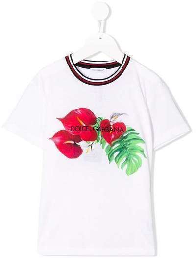 Dolce & Gabbana Kids футболка с цветочным принтом и логотипом L4JT7NG7SVN