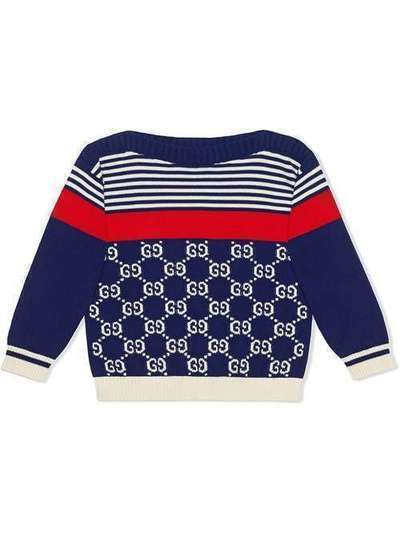 Gucci Kids трикотажный свитер с полосками и логотипом 'GG' 541376XKAES