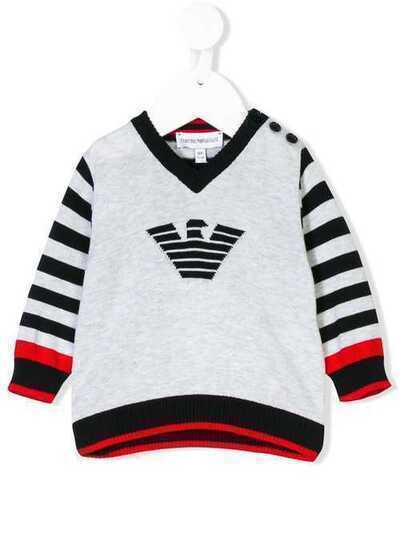 Emporio Armani Kids свитер с V-образной горловиной и логотипом вязки интарсия 6ZHM554M0CZ