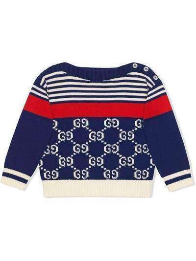Gucci Kids трикотажный свитер с полосками и логотипом 'GG' 540764XKAES
