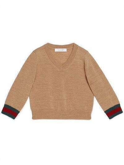 Gucci Kids свитер 'Web' с V-образным вырезом 418776X1284