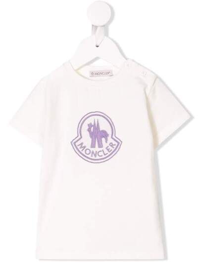 Moncler Kids футболка с вышитым логотипом 80698058790A