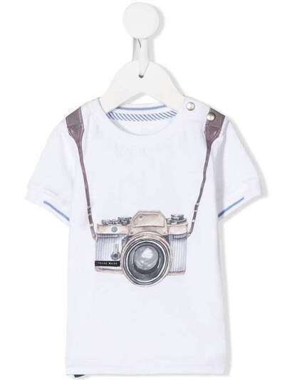 Lapin House camera print stripe detail T-shirt 201E2275