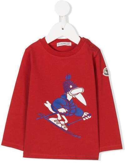 Moncler Kids футболка с принтом птицы на лыжах 802215087275