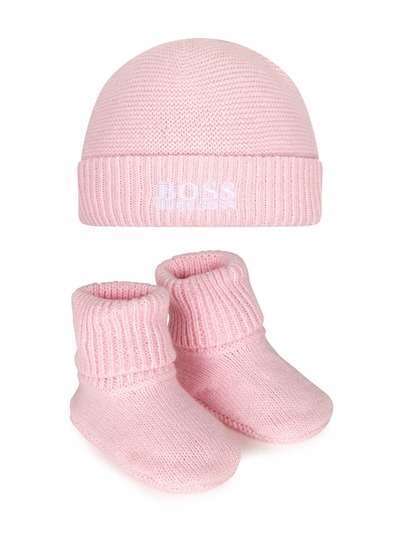 BOSS Kidswear комплект из шапки бини и пинеток с вышитым логотипом
