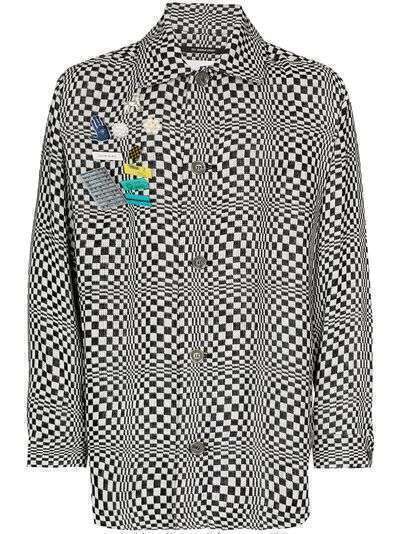 Song For The Mute checkerboard brooch shirt jacket