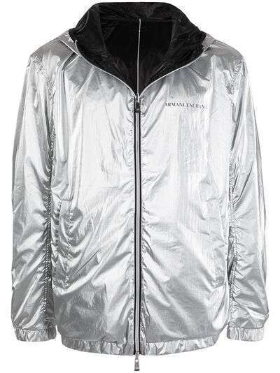 Armani Exchange куртка на молнии с эффектом металлик