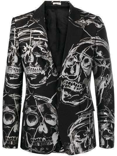Alexander McQueen однобортный пиджак с принтом Skull
