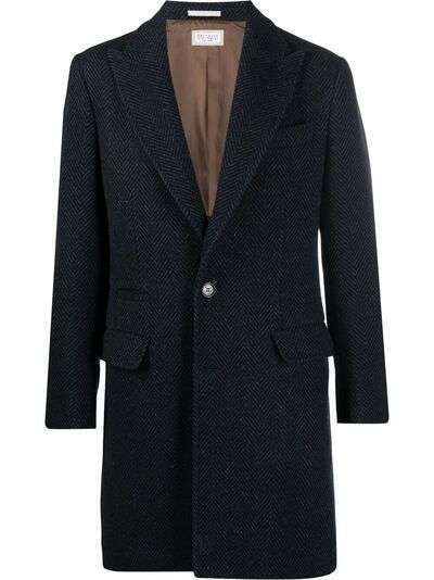Brunello Cucinelli однобортное пальто с узором шеврон