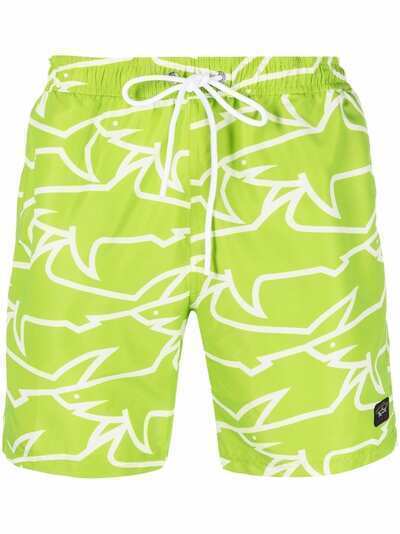 Paul & Shark shark-print drawstring-waist swim shorts