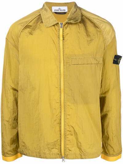 Stone Island Compass-patch crinkled zip-up overshirt