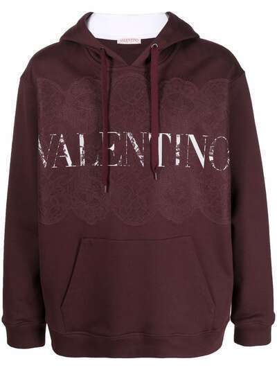 Valentino худи с кружевом и логотипом