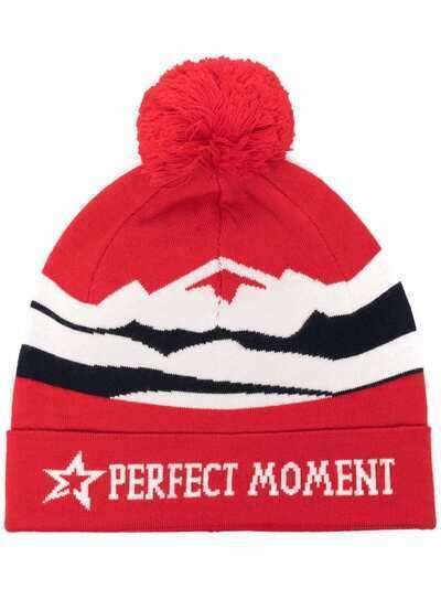 Perfect Moment шапка бини вязки интарсия с логотипом