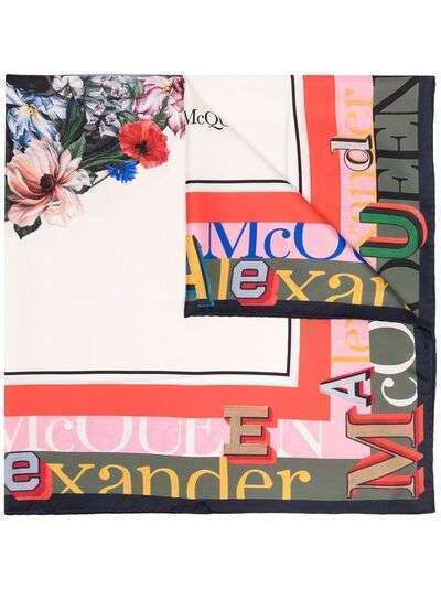Alexander McQueen платок с логотипом и цветочным принтом