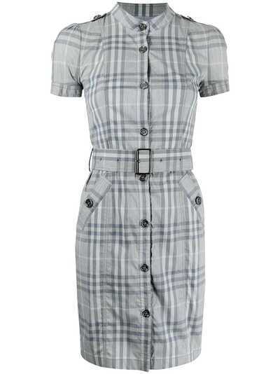 Burberry Pre-Owned клетчатое платье-рубашка с поясом
