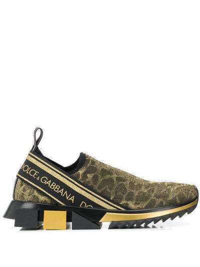 Dolce & Gabbana леопардовые кроссовки-носки с люрексом CK1595AZ705