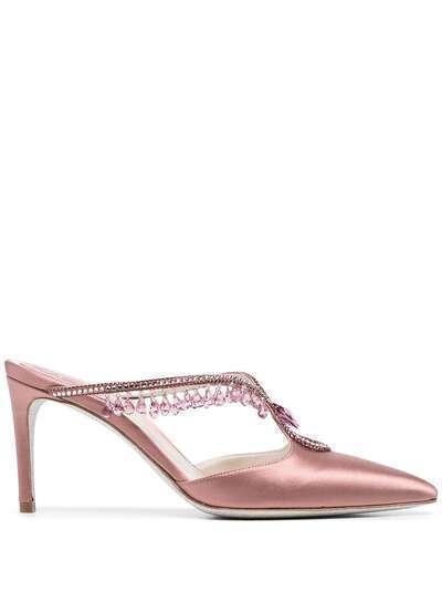 René Caovilla embellished satin pointed-toe pumps