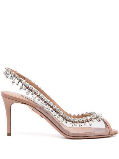 Aquazzura туфли Temptation Crystal 75 с ремешком на пятке