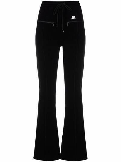 Courrèges embroidered-logo flared trousers