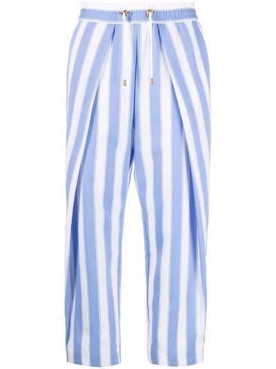 Balmain striped drawstring cropped trousers