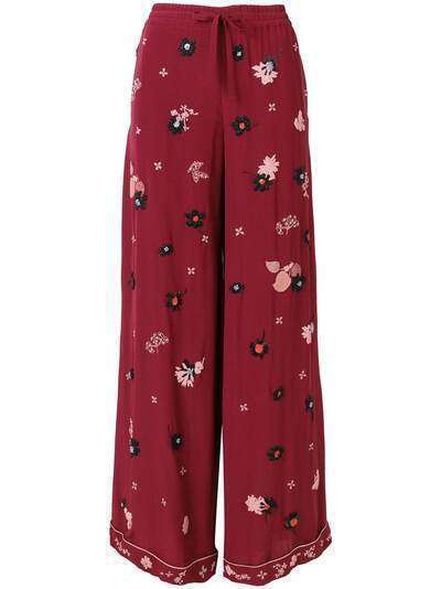 Valentino брюки-палаццо с цветочной вышивкой
