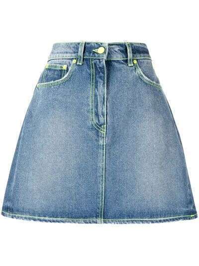 MSGM джинсовая юбка с эффектом потертости