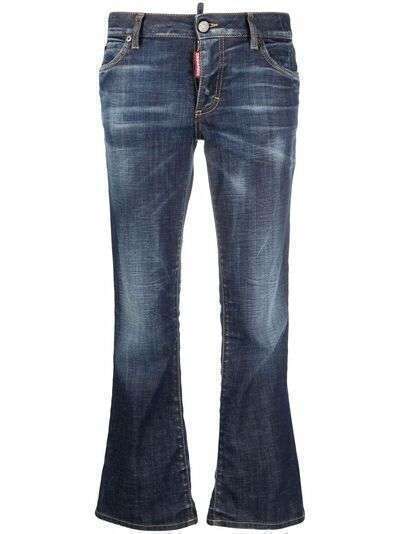 Dsquared2 укороченные расклешенные джинсы с эффектом потертости