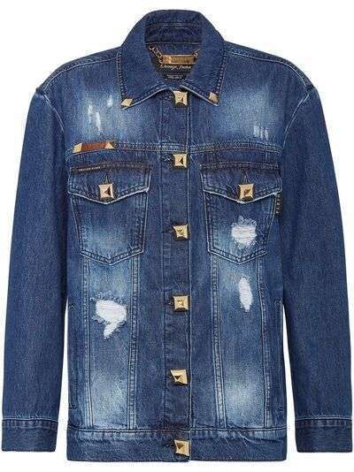 Philipp Plein джинсовая куртка с эффектом потертости