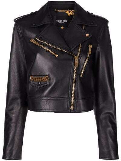 Versace укороченная байкерская куртка с логотипом