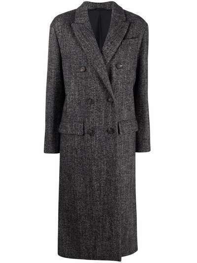 Brunello Cucinelli двубортное пальто с узором в елочку