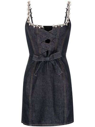 AREA джинсовое платье с декоративным жемчугом