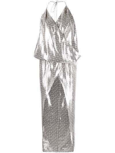 Balmain платье с люрексом и монограммой