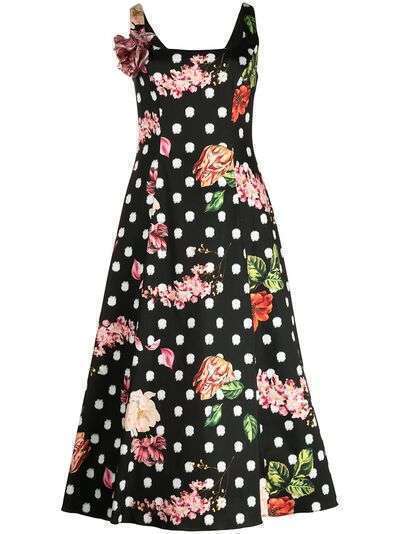 Marchesa Notte платье миди с цветочным принтом