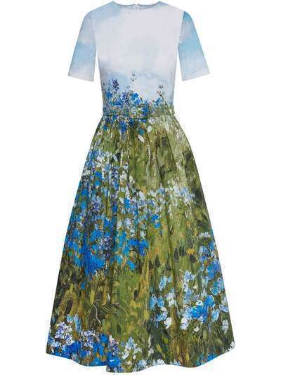 Oscar de la Renta платье миди с цветочным принтом и поясом