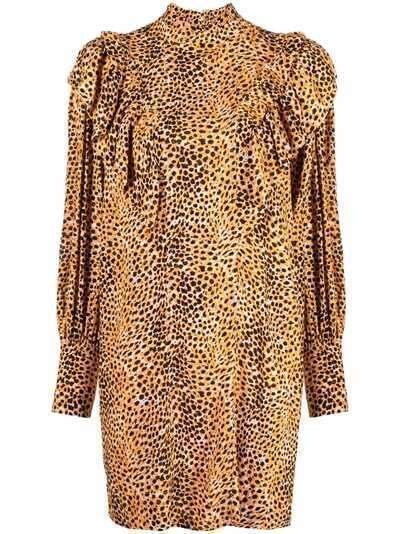 GANNI платье с оборками и леопардовым принтом