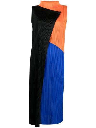 Pleats Please Issey Miyake платье в стиле колор-блок с воротником-стойкой