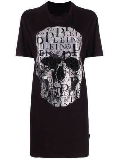 Philipp Plein платье-футболка мини с принтом Skull