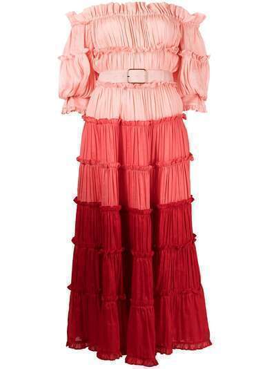 Leo Lin Flamingo tiered off-shoulder dress