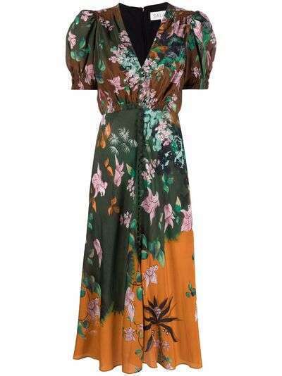 Saloni floral-print short-sleeve midi dress