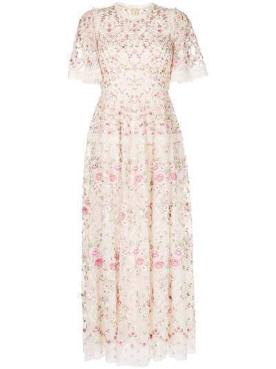 Needle & Thread floral-embroidered midi dress