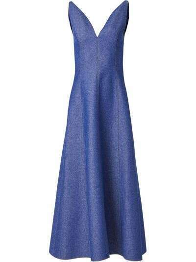 Carolina Herrera джинсовое платье миди с V-образным вырезом