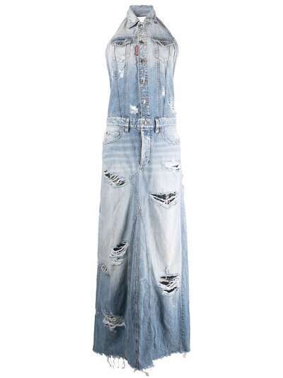 Dsquared2 джинсовое платье макси с вырезом халтер