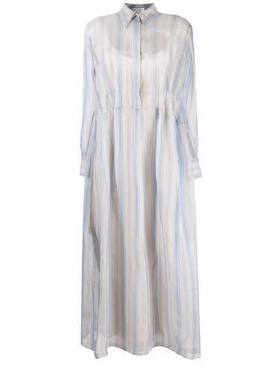 Brunello Cucinelli шелковое платье-рубашка макси в полоску