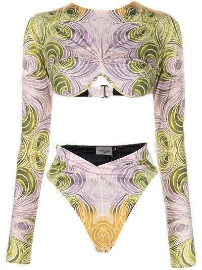 ANDREA IYAMAH Akacia abstract-print longsleeved bikini