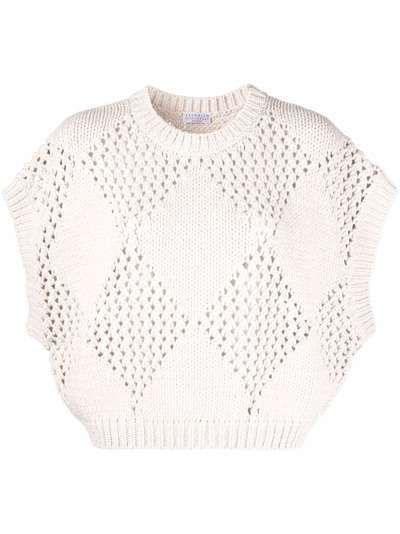 Brunello Cucinelli argyle knitted crop top