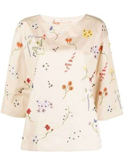 Tory Burch блузка с цветочной вышивкой