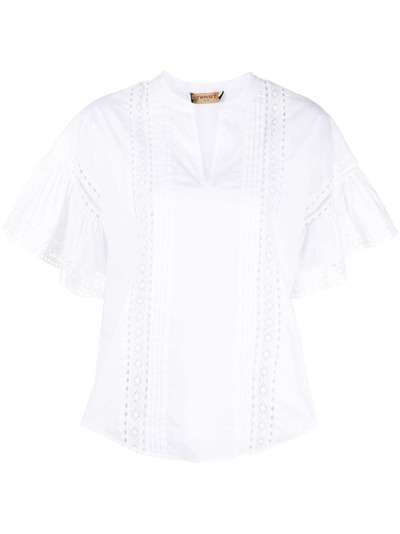 TWINSET блузка с расклешенными рукавами и английской вышивкой