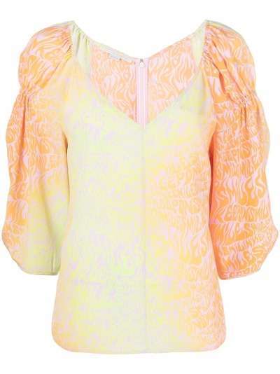 Stella McCartney шелковая блузка с V-образным вырезом и принтом