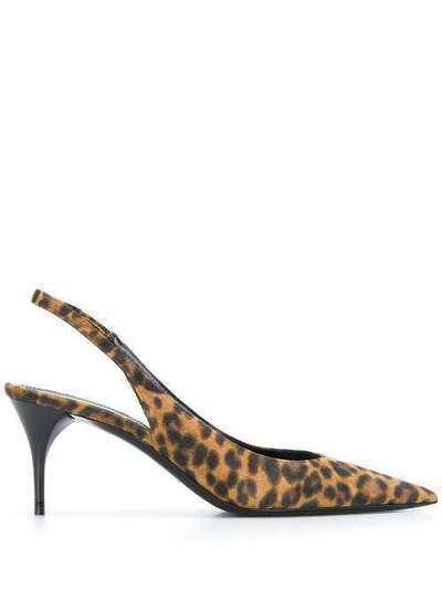 Saint Laurent туфли с ремешком на пятке и леопардовым принтом 6202351FL00