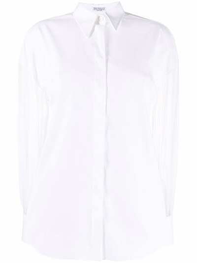 Brunello Cucinelli шелковая рубашка с прозрачными рукавами